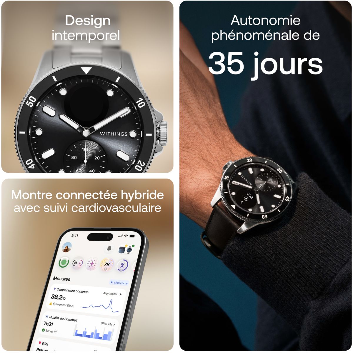 Montre santé Scanwatch Nova 42mm Noire noir, WITHINGS