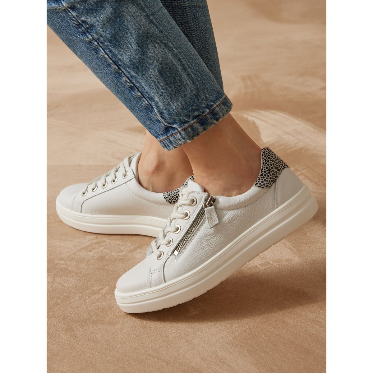Baskets cuir avec zip et lacets blanc, PEDICONFORT