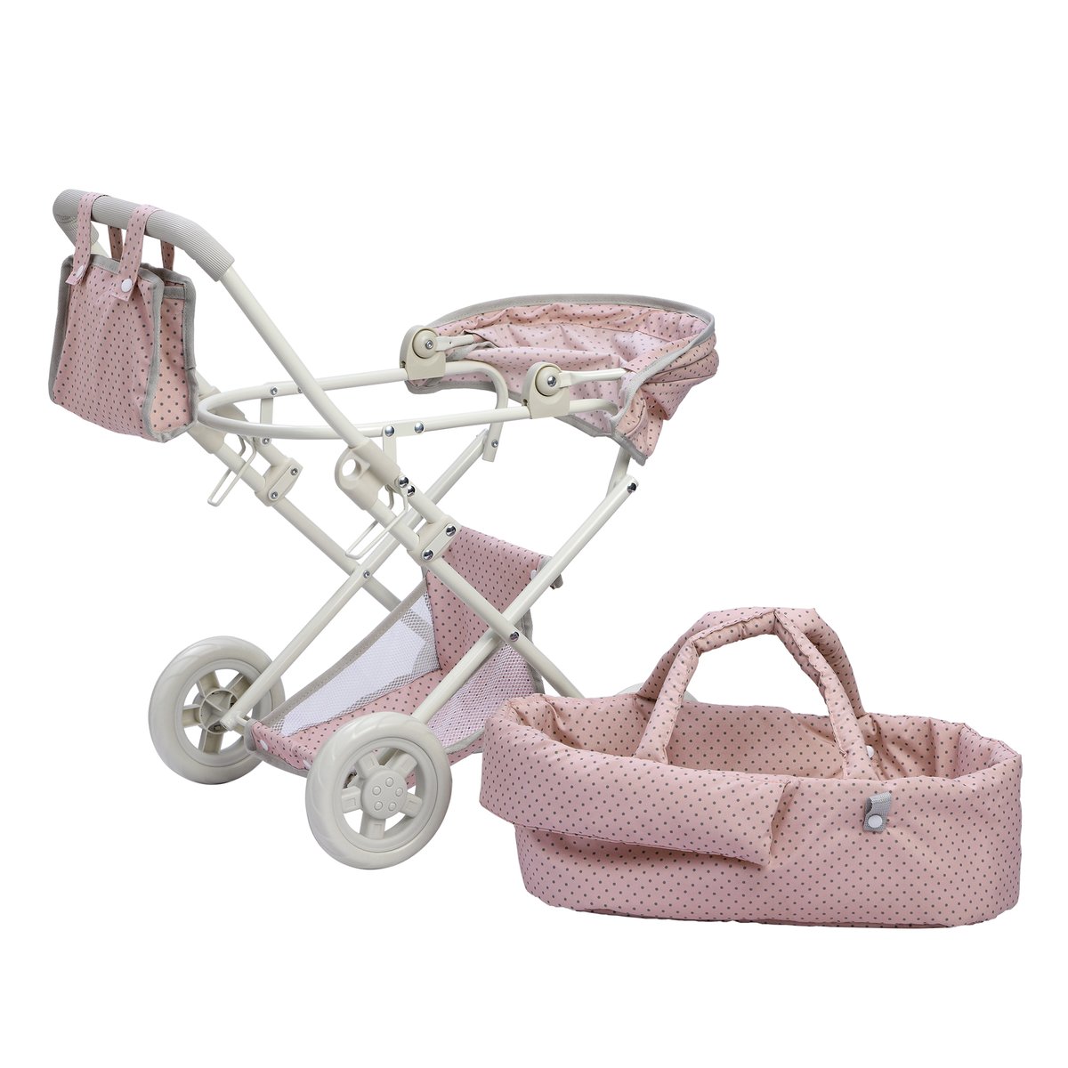 Poussette Landau Poupée avec Capote et Panier rose, TEAMSON KIDS
