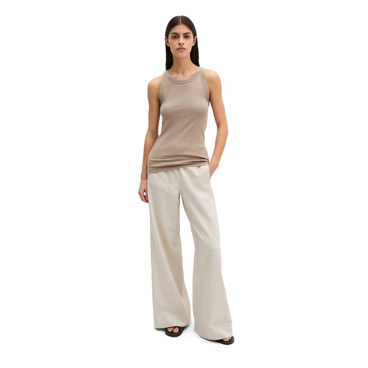Débardeur regular en jersey de coton organique rib beige, MARC O'POLO