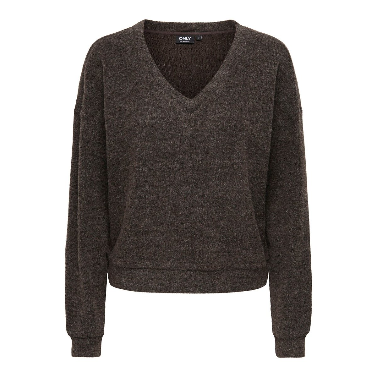 Maglione maniche lunghe scollo a v marrone, ONLY
