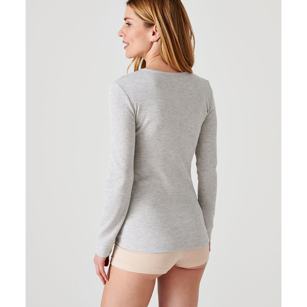 T-shirt en côtes molletonnées Thermolactyl gris chiné, DAMART