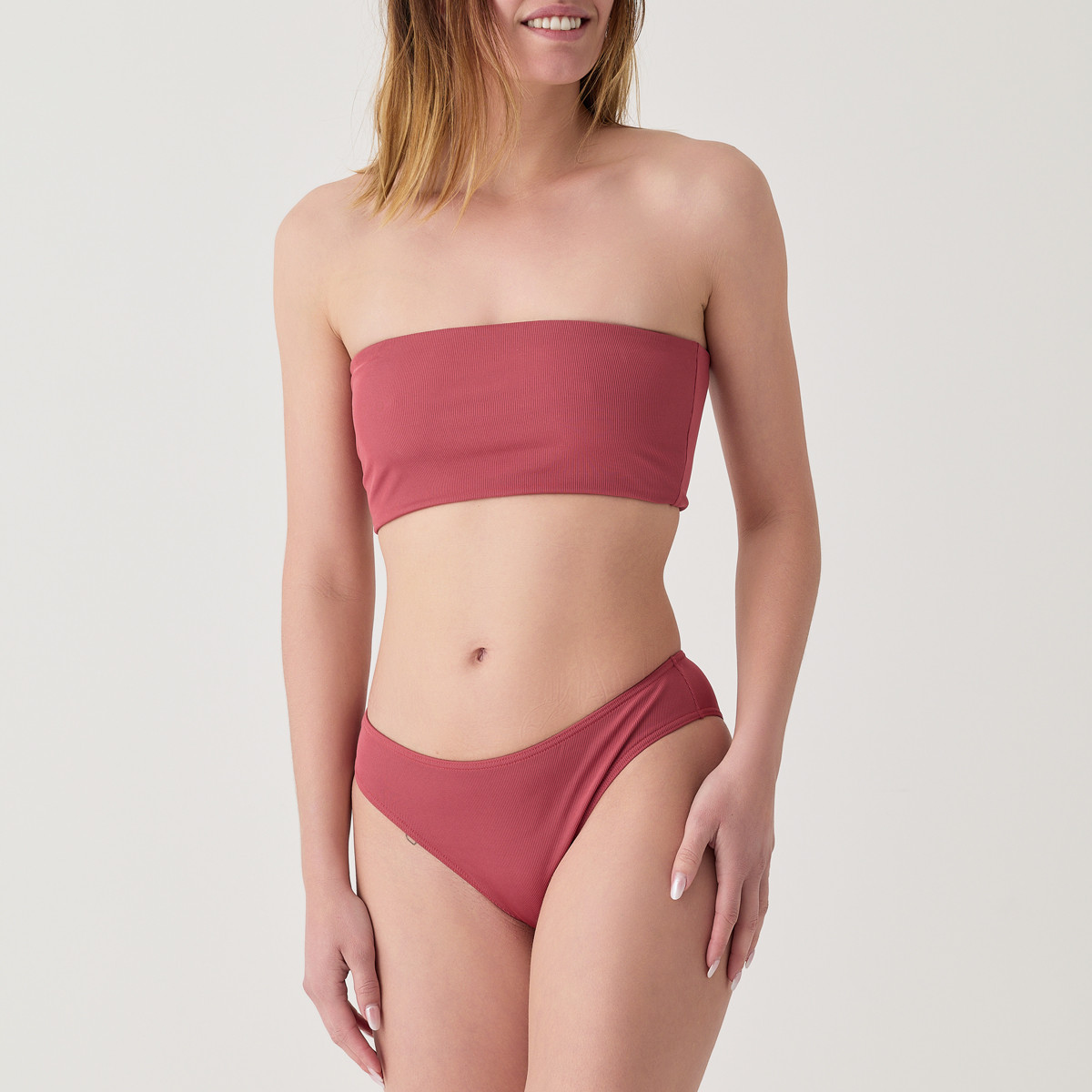 Haut de maillot bandeau souple avec armatures texturé ALLURE terracotta, LAURA BY JANINE ROBIN