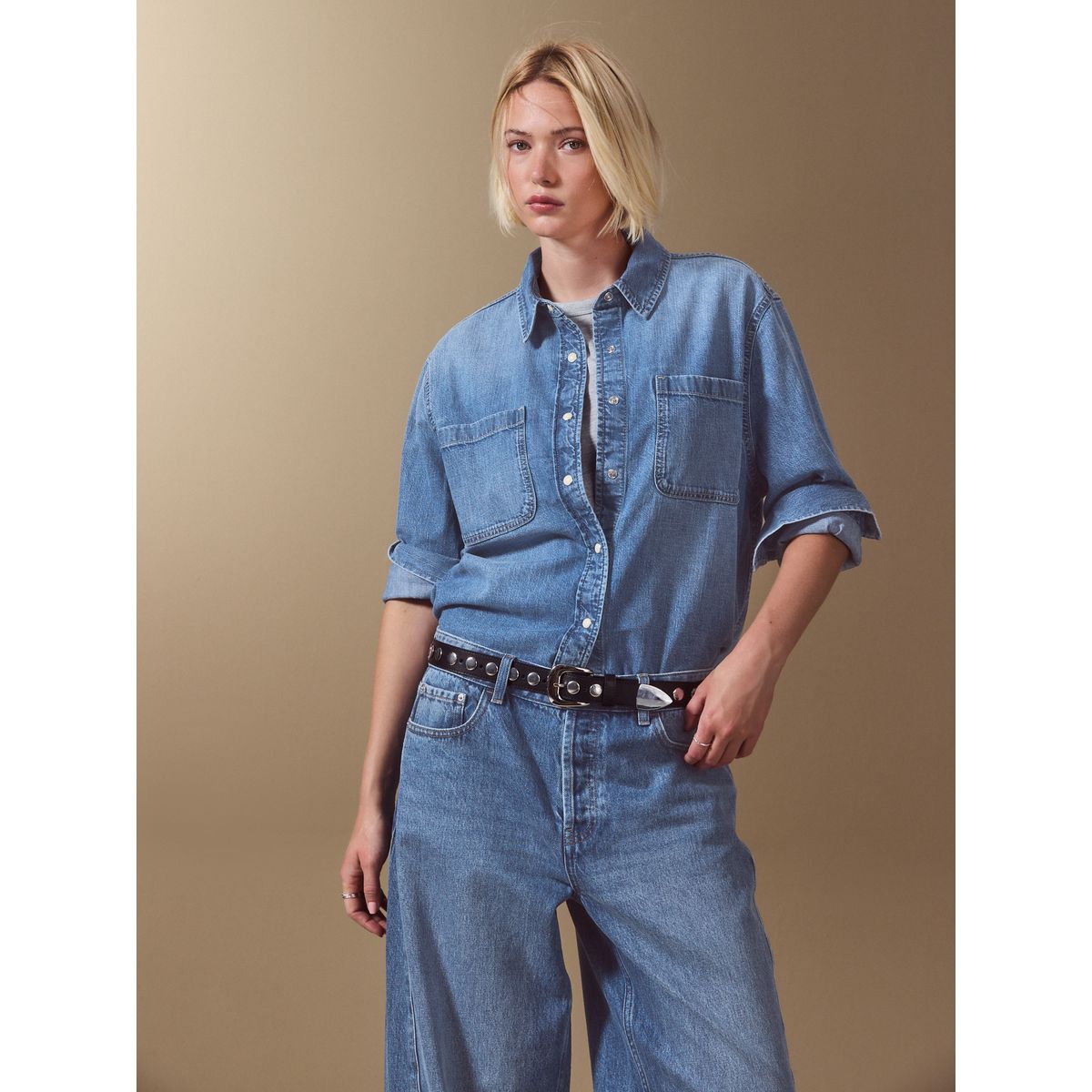 Chemise en jean à manches longues bleu moyen, NEXT