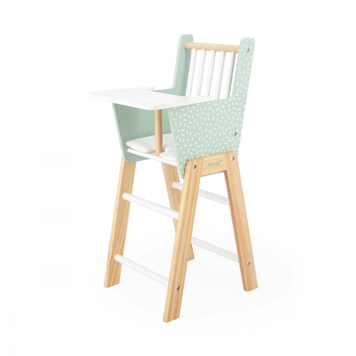 Chaise haute en bois Zen pour poupée vert d'eau, blanc, bois, JANOD