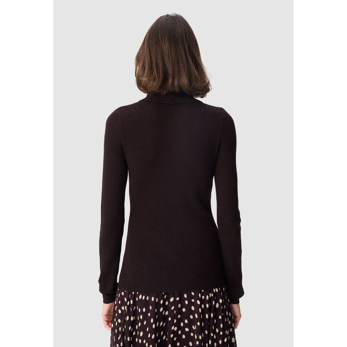 Pull tricot côtelé col polo boutonné marron foncé, IKKS