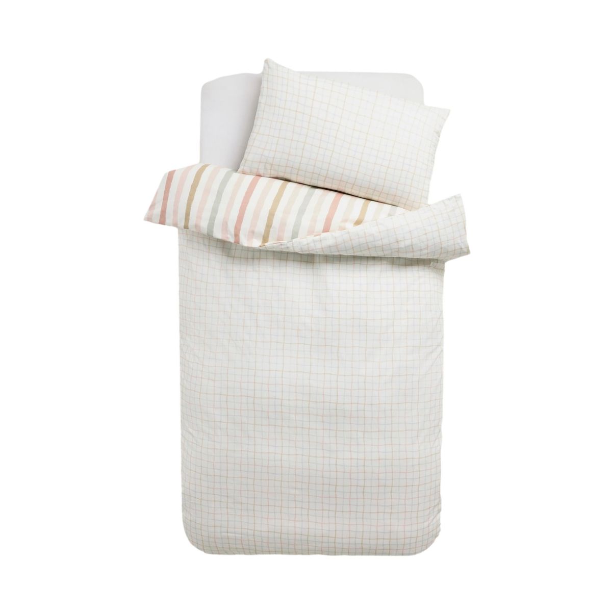 Parure housse de couette et taie d'oreiller grille scandinave neutre, NEXT