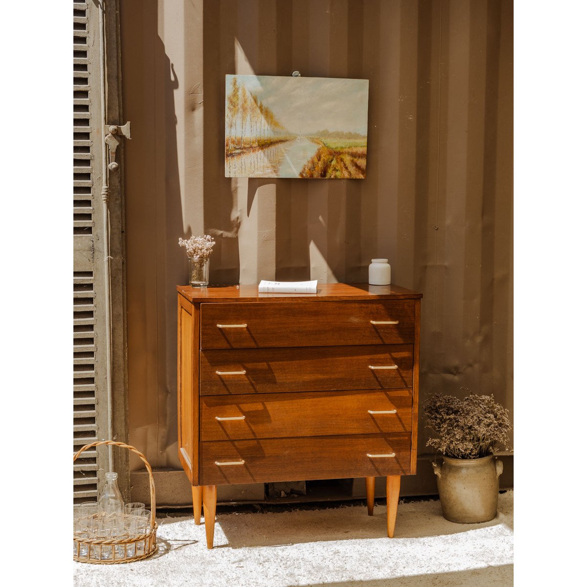 Commode en bois Olga N°676 - Bon état bois foncé, DEBONGOUT