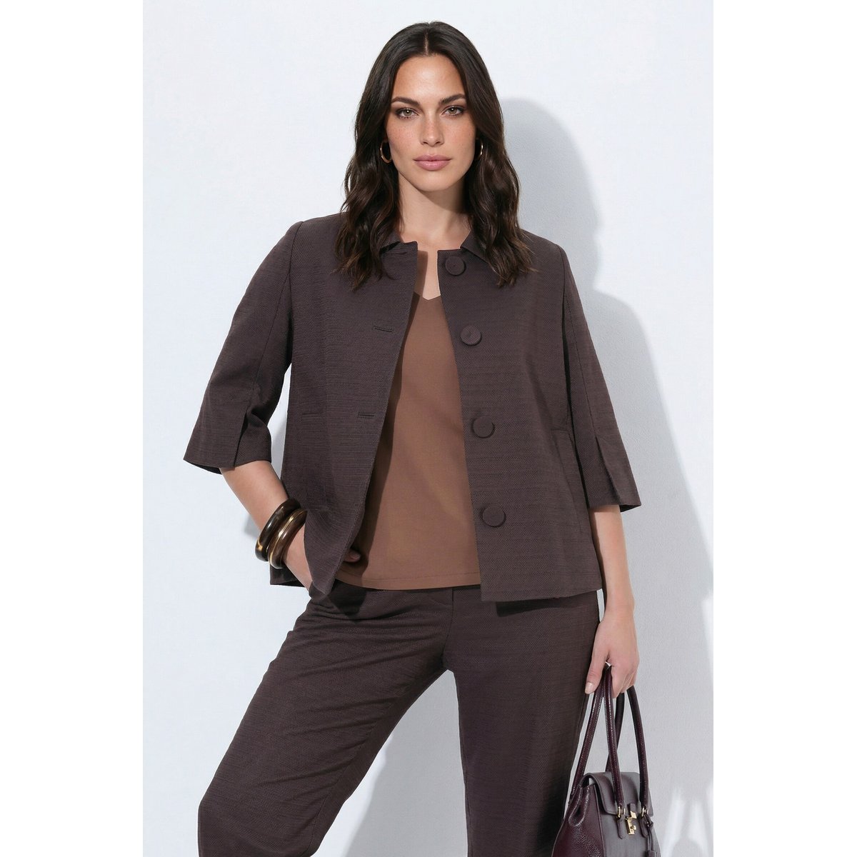 Veste coupe évasée acajou, ULLA POPKEN