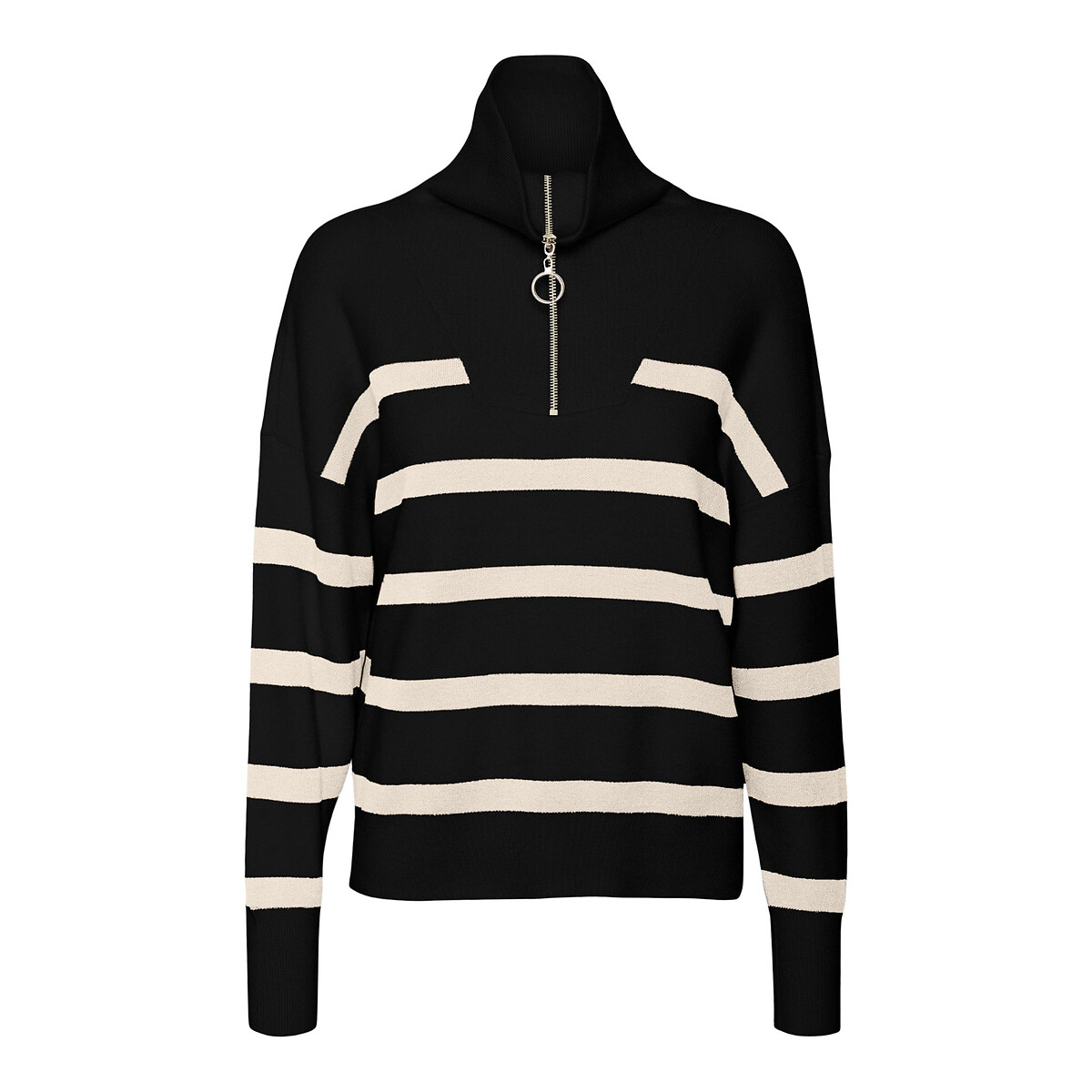 Pull col camionneur à rayures noir rayé, VERO MODA