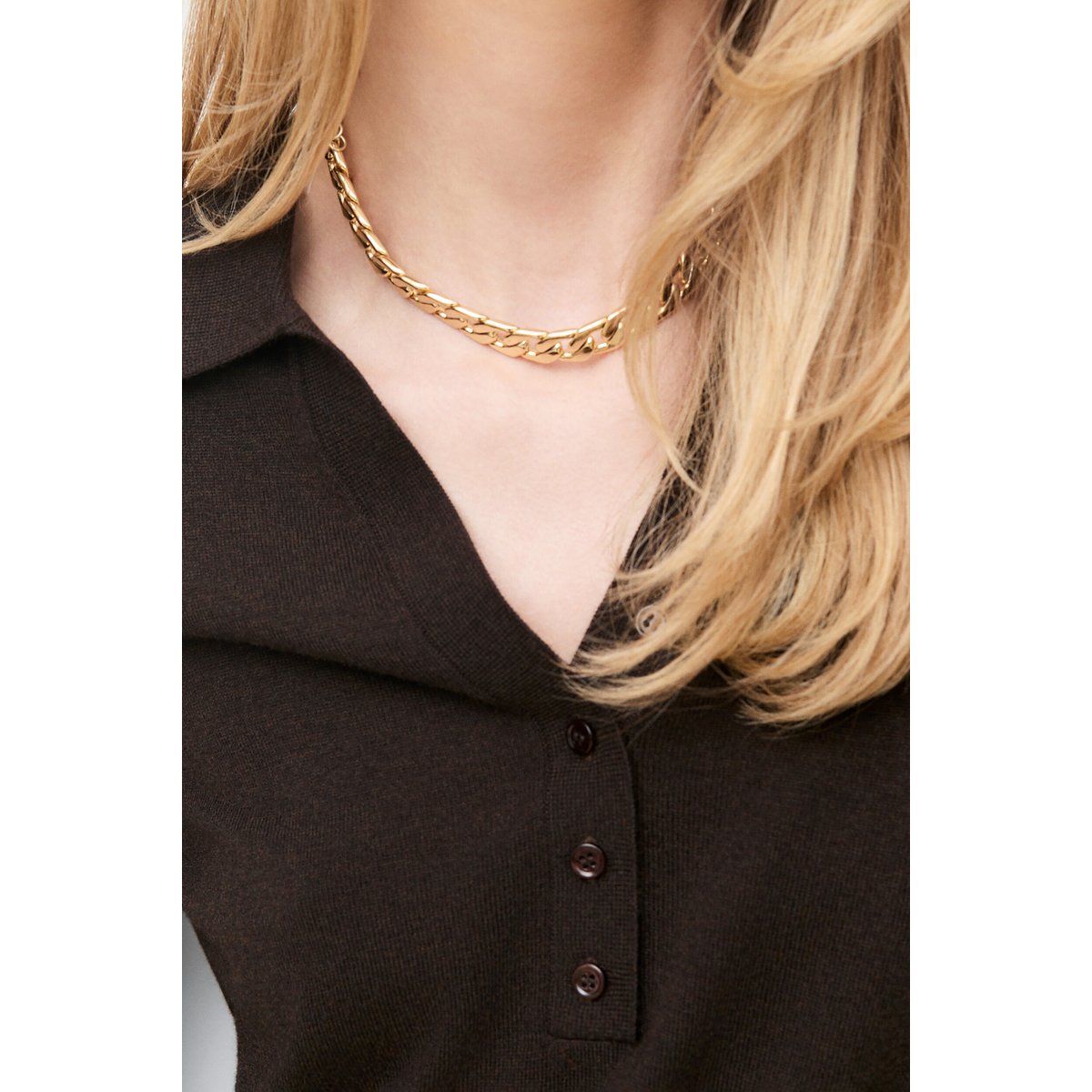 Pull droit court col chemise MPOPPY marron foncé, CAROLL
