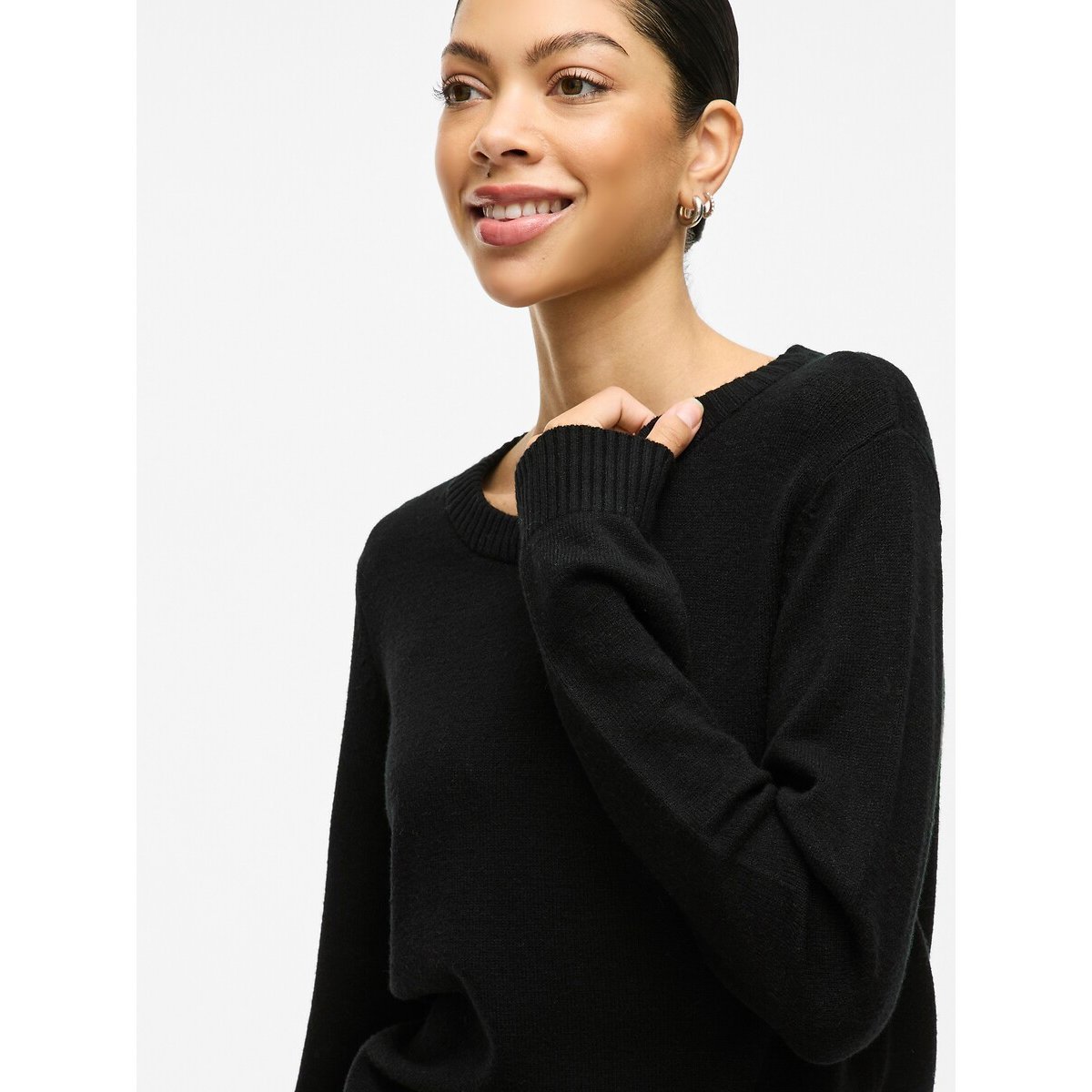 Pull col rond en fine maille noir, VILA