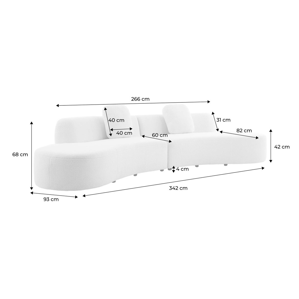 Canapé virgule organique 5 places bouclette  WAVE crème, SWEEEK