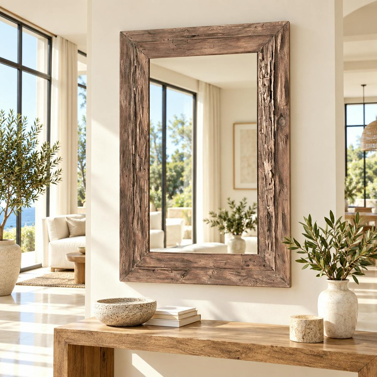 Miroir rectangulaire avec cadre bois recyclé 120 cm DEPOK bois naturel, PIER IMPORT