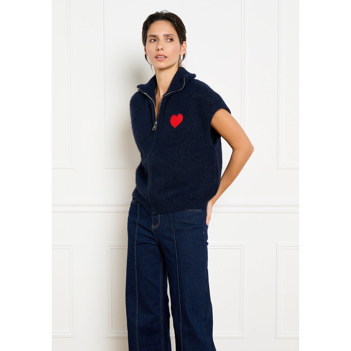 Pull sans manches zippé bleu marine, LOLALIZA