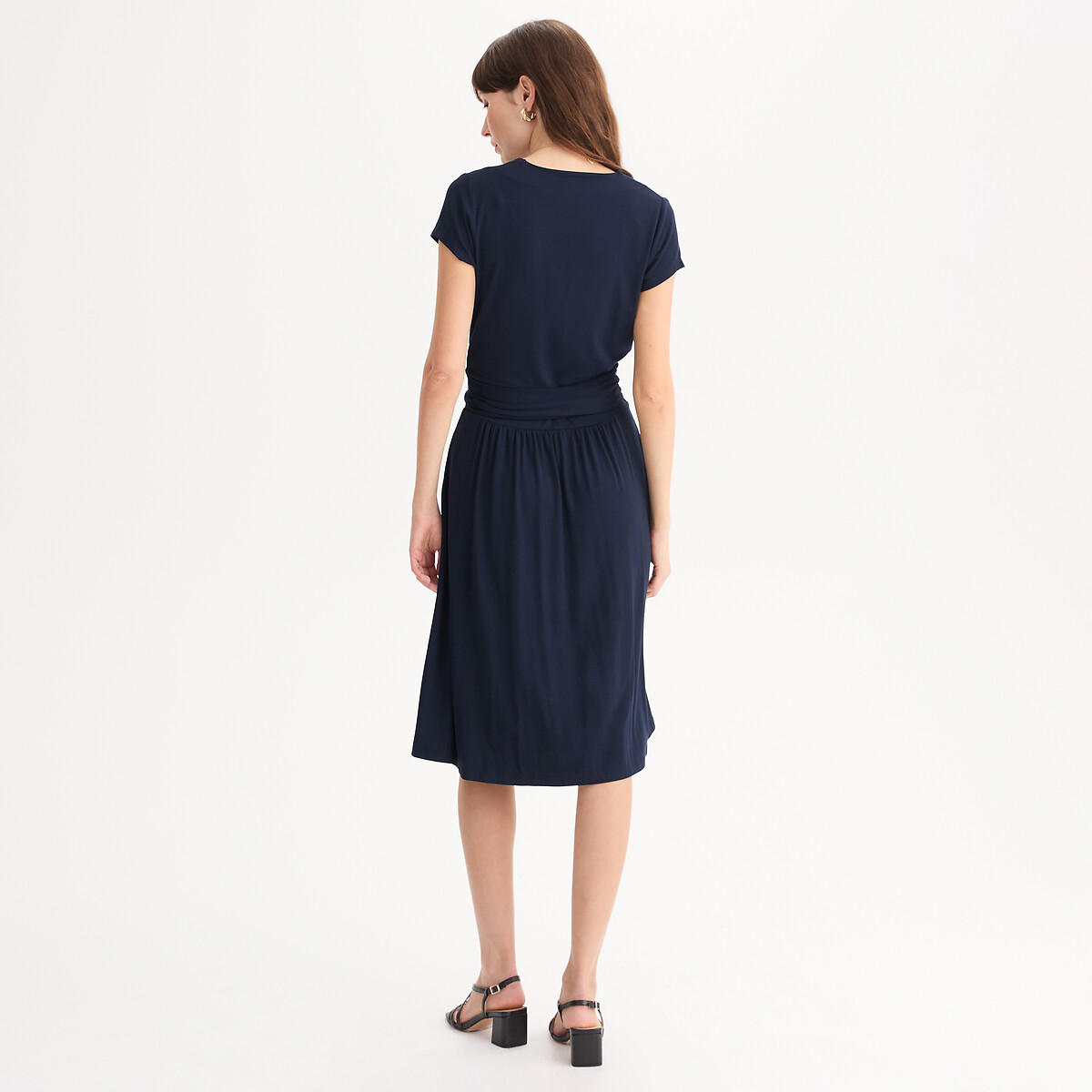 Ausgestelltes, halblanges Strickkleid mit kurzen Ärmeln marine, ANNE WEYBURN