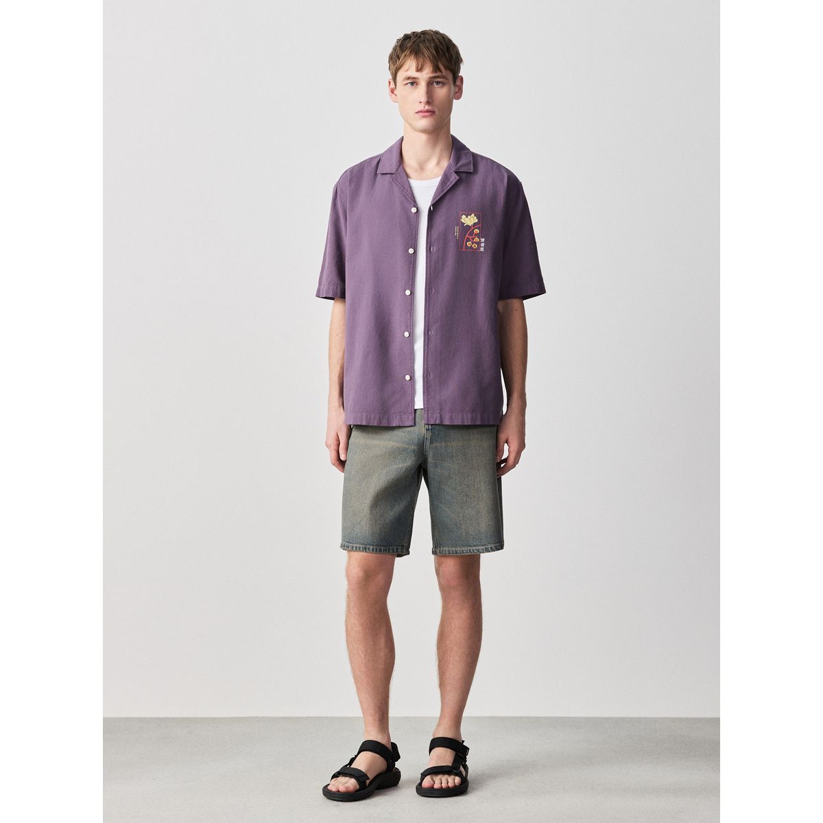 Chemise à manches courtes avec imprimé au dos violet japonais, NEXT