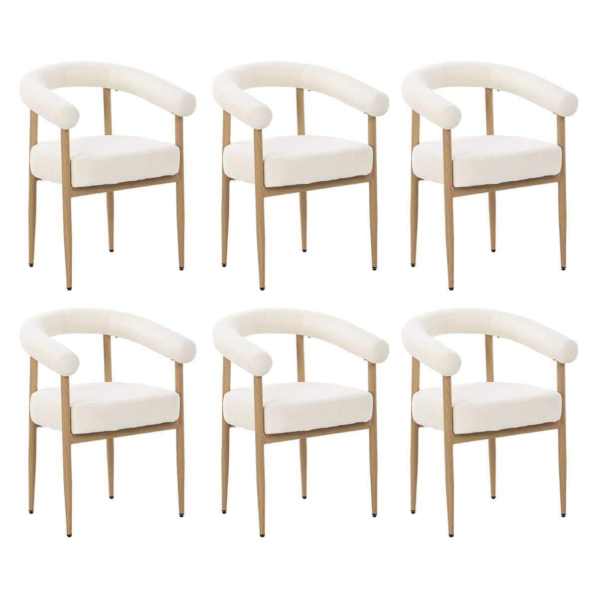 Lot de 6 fauteuils de salle à manger modernes en tissu chenille, HUGG blanc, MEUBLES COSY
