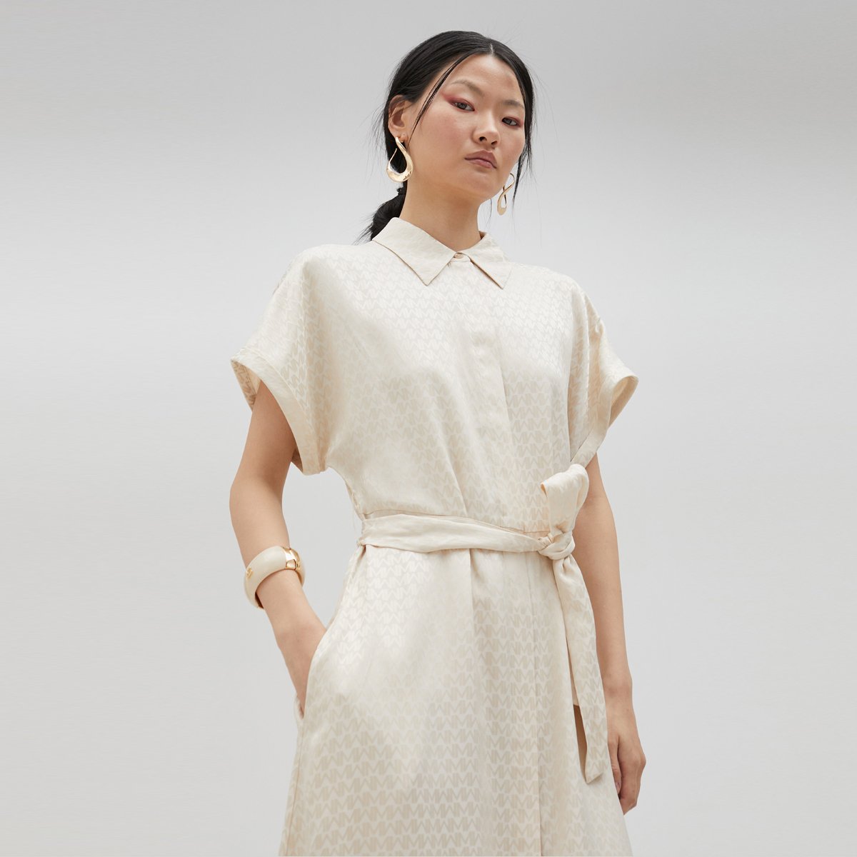 Robe chemise longue avec ceinture incluse ecru, LOLA CASADEMUNT