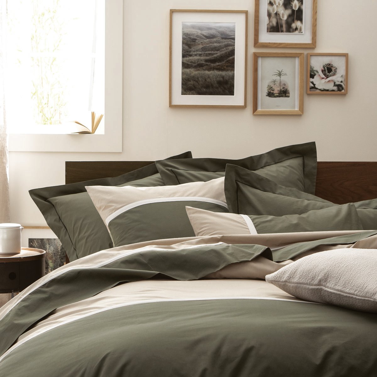 Housse de couette en percale de coton, TOI&MOI ESSENTIEL kaki / beige, ESSIX