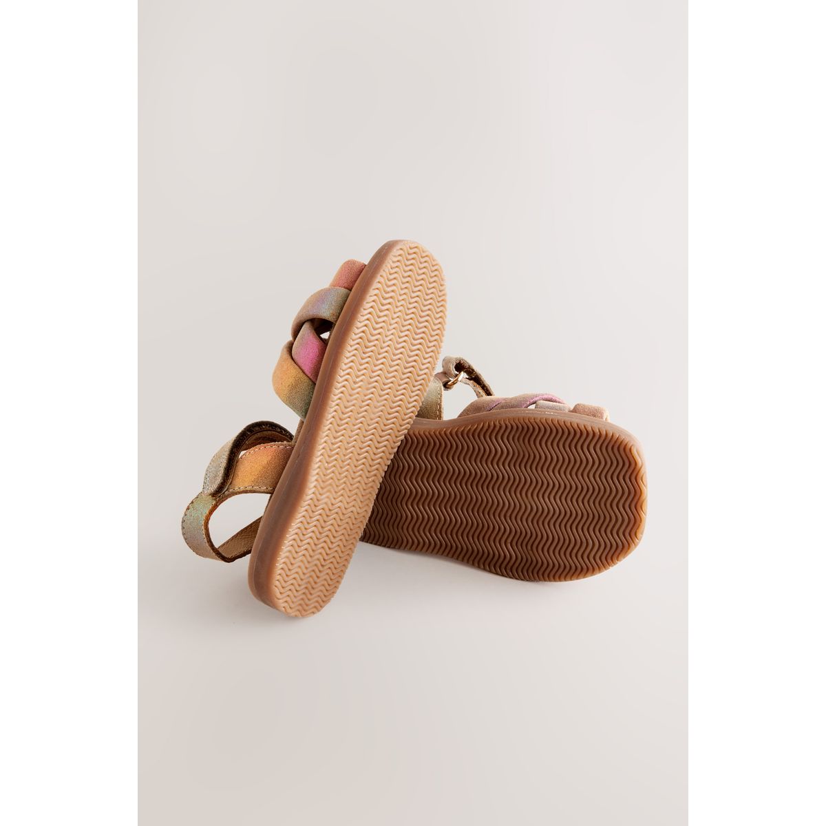 Sandales tissées en cuir à scratch pour femme multi métallique, NEXT