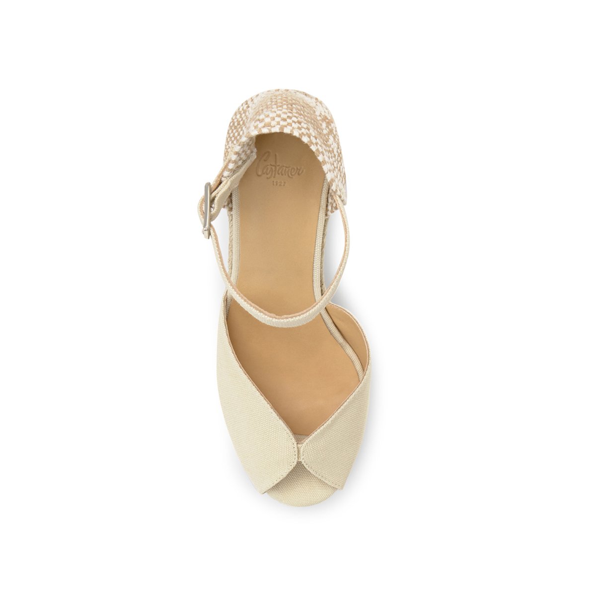 Sandales compensées en coton bio et jute tressée à bride cheville BIANCA EXTRA PLATFORM ivoire, CASTANER