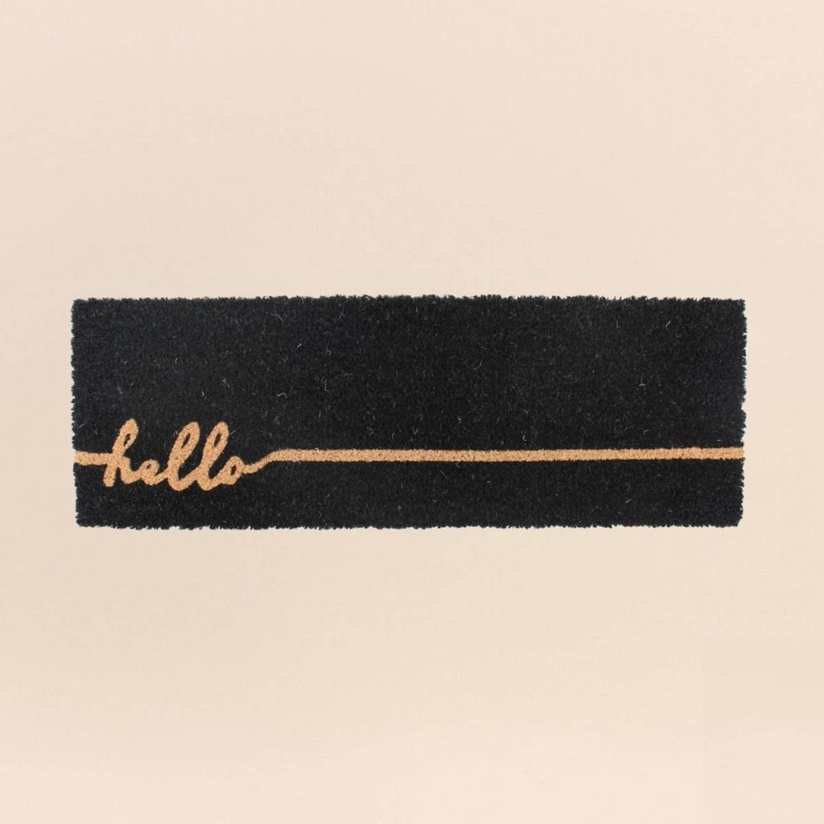 Paillasson de marche imprimé hello en coco 25x75cm noir, ORNAMI
