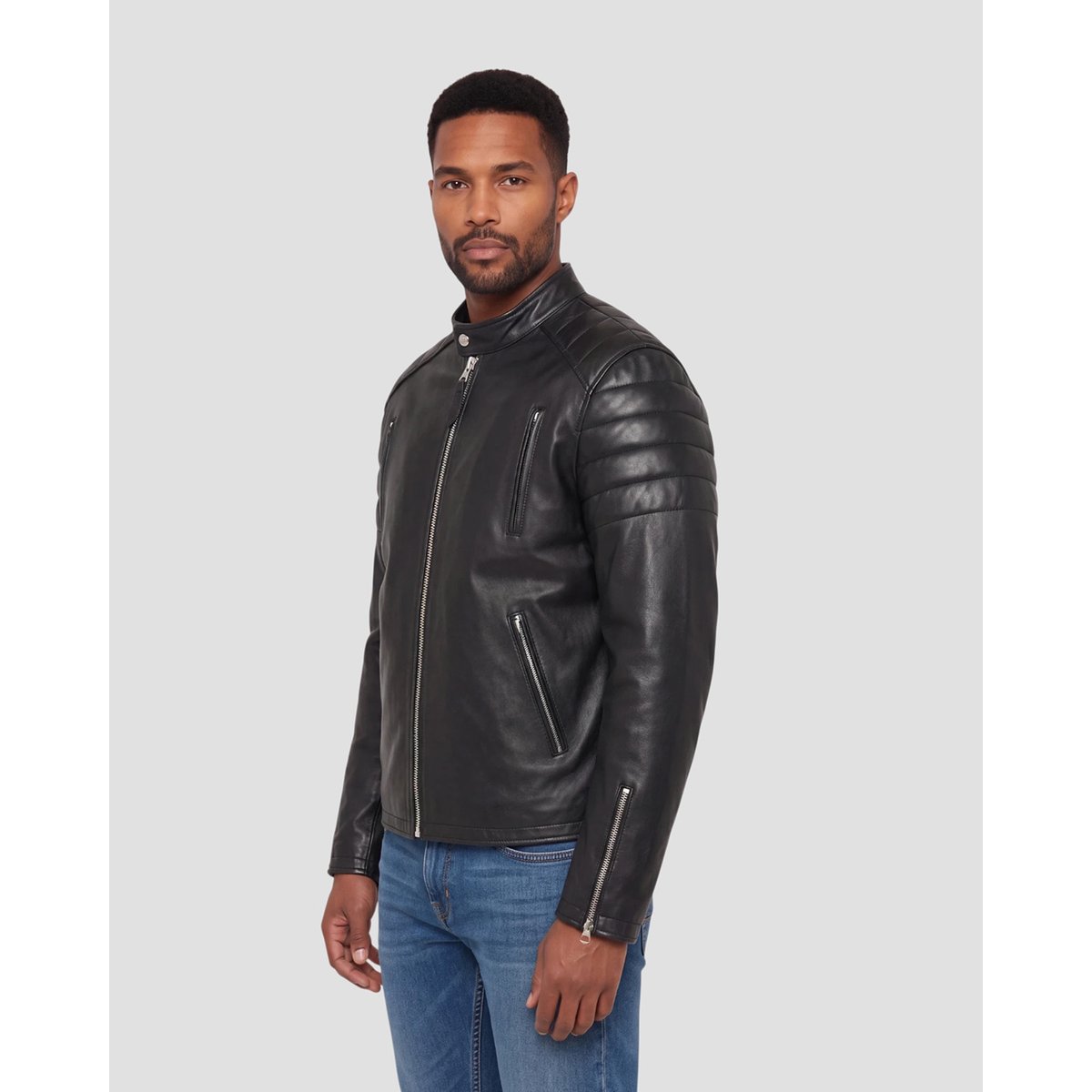 Blouson motard, cuir d'agneau noir, SCHOTT