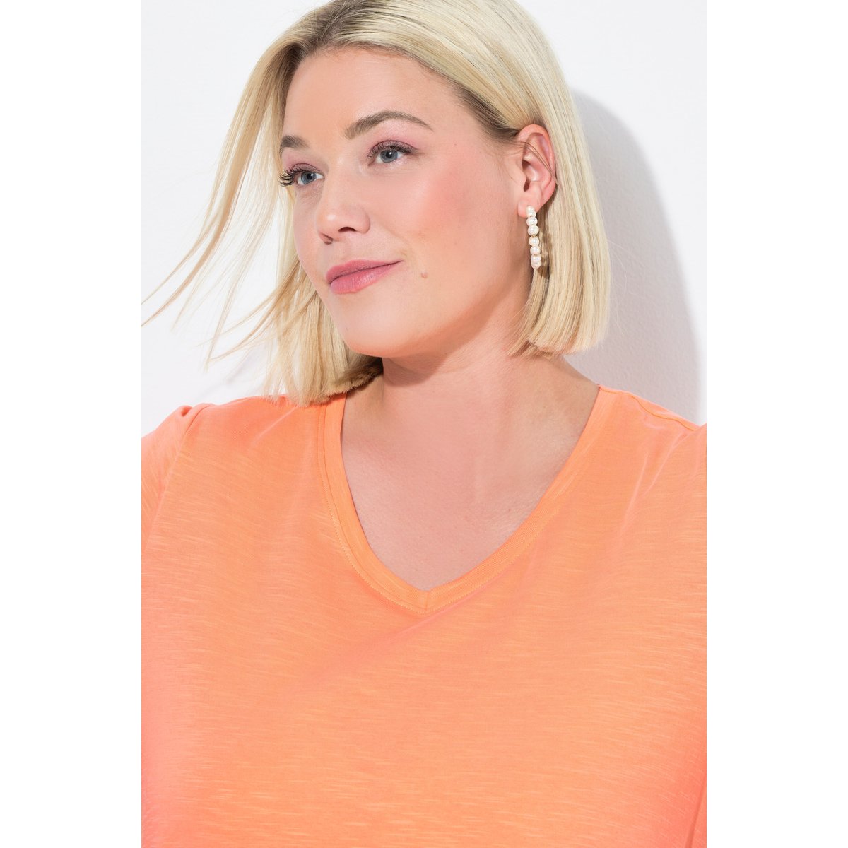 T-shirt, broderie ajourée, coupe évasée corail, ULLA POPKEN