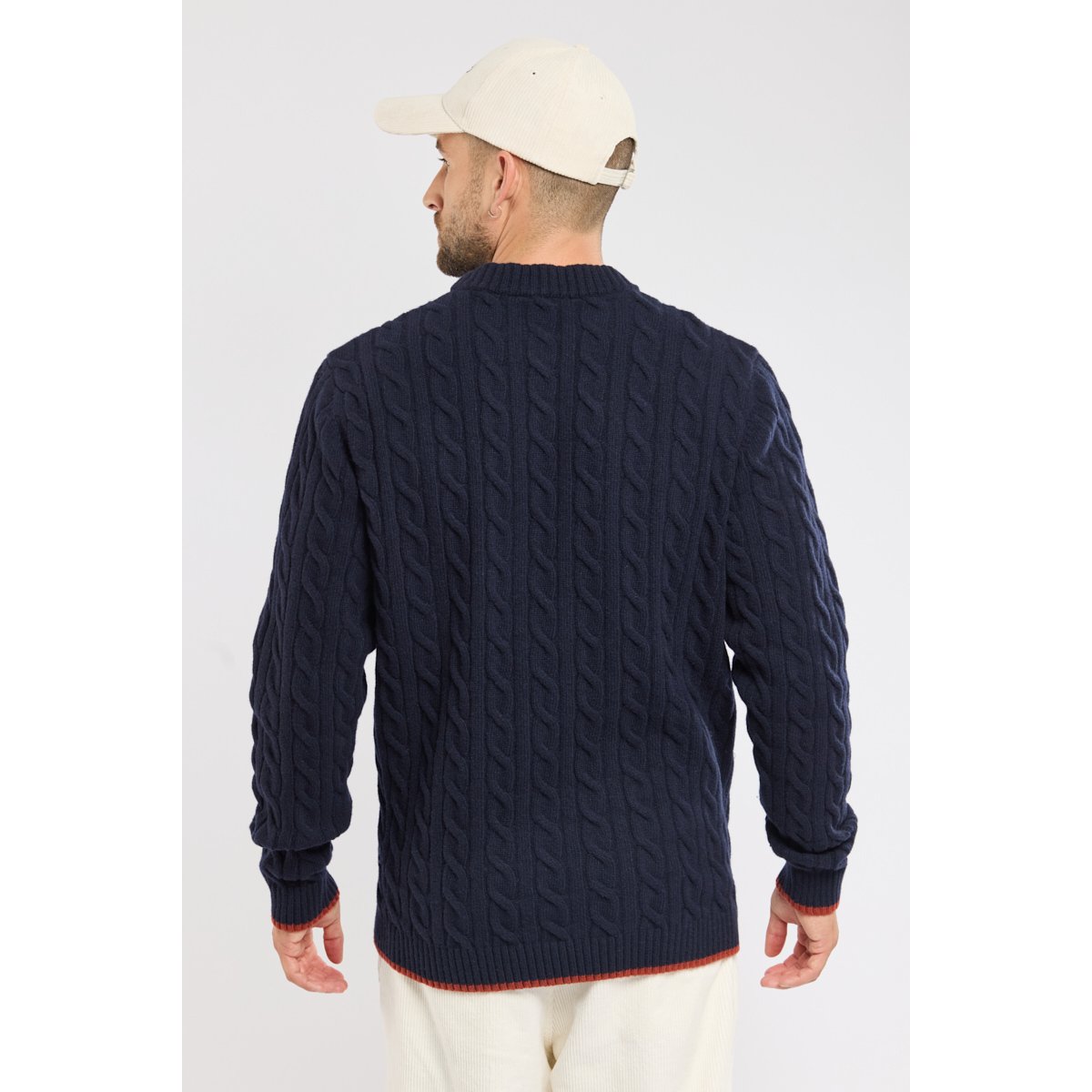Pull torsadé en laine BERAC marine deep/paprika, GUY DE BERAC