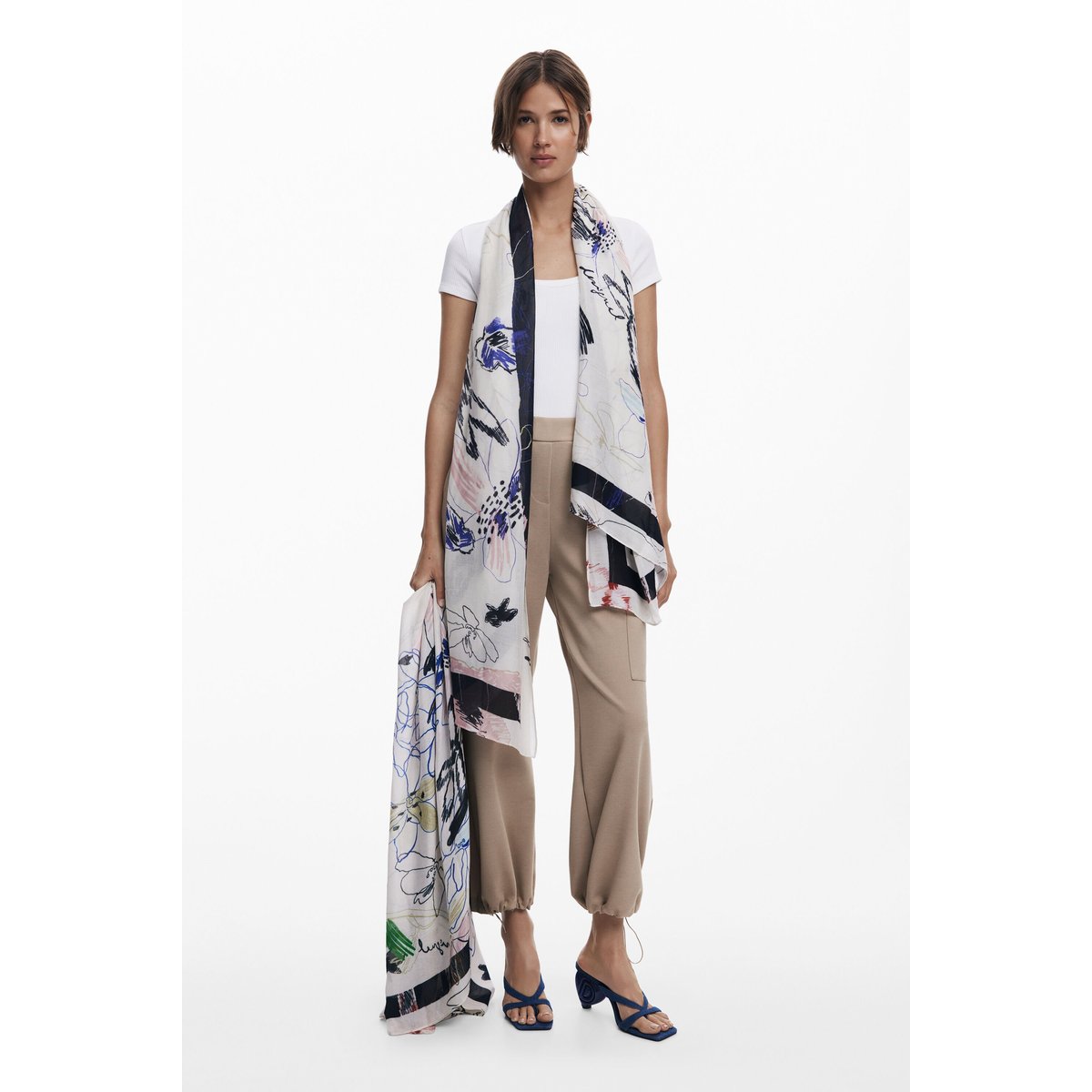 Foulard rectangulaire à motifs blanc, DESIGUAL