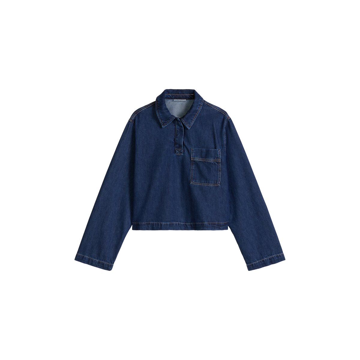 Polo en jean oversized en pur coton bio bleu fooncé, MARC O’POLO DENIM
