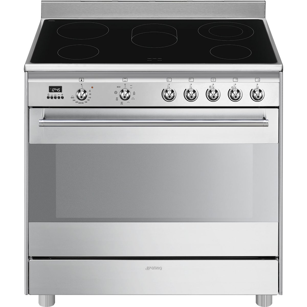 Piano de cuisson vitrocéramique 5 feux 90 cm inox satiné, SMEG