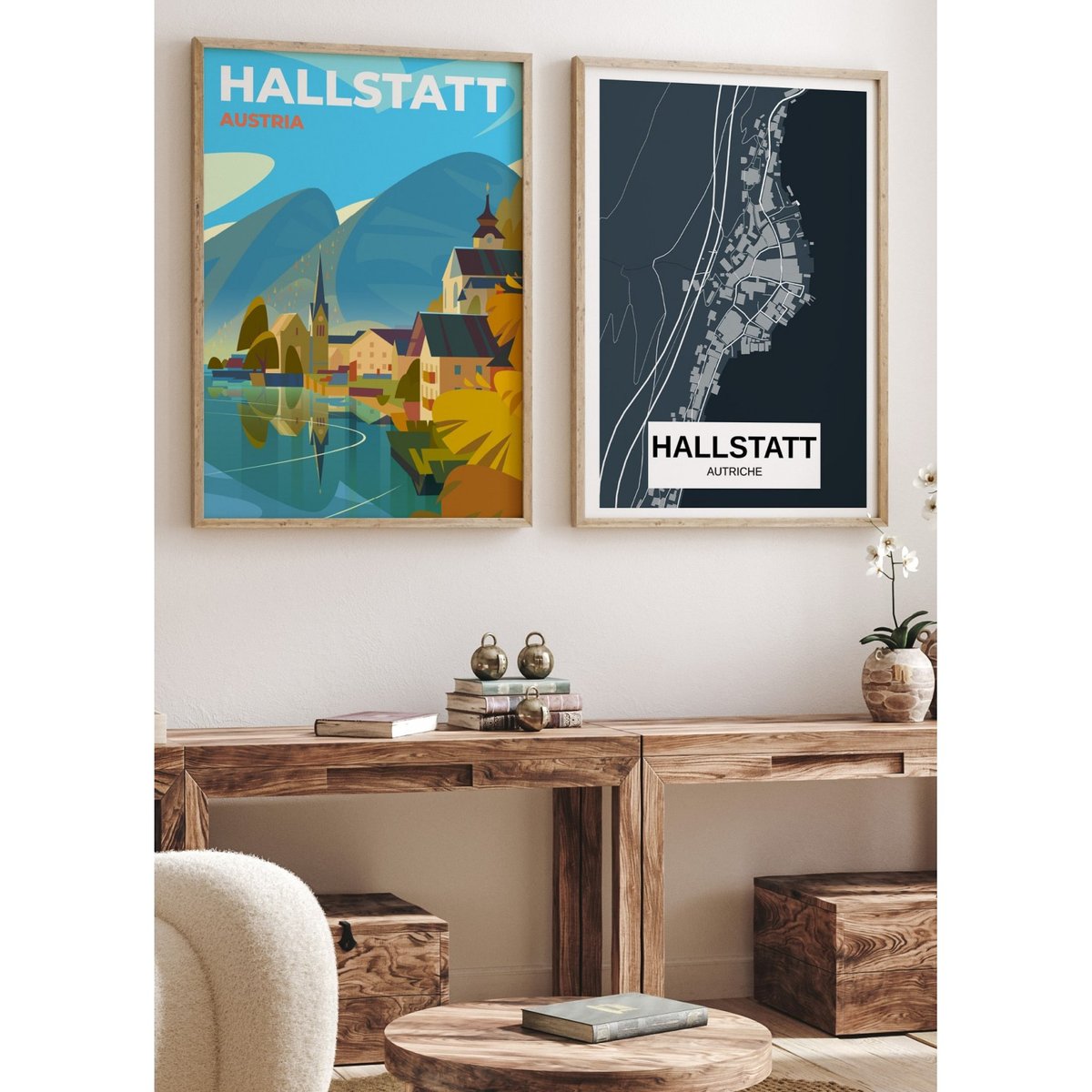 Affiche Autriche - Hallstatt blanc, L'AFFICHERIE