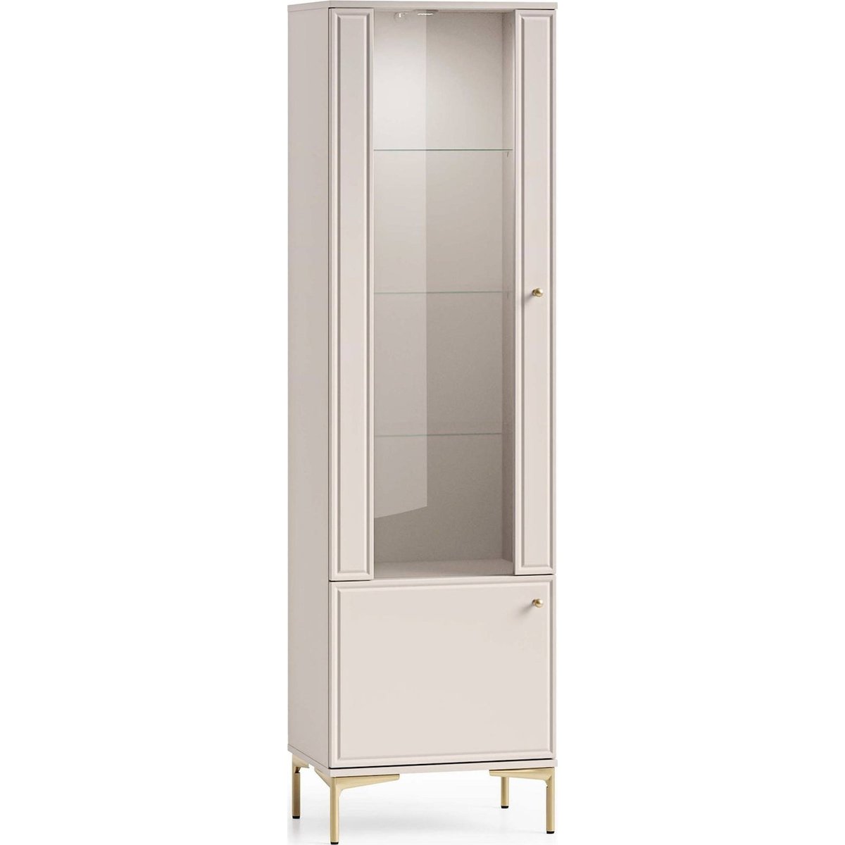 Vitrine 2 portes éclairée collection SANDRO beige cachemire et détails dorés, RECOLLECTION