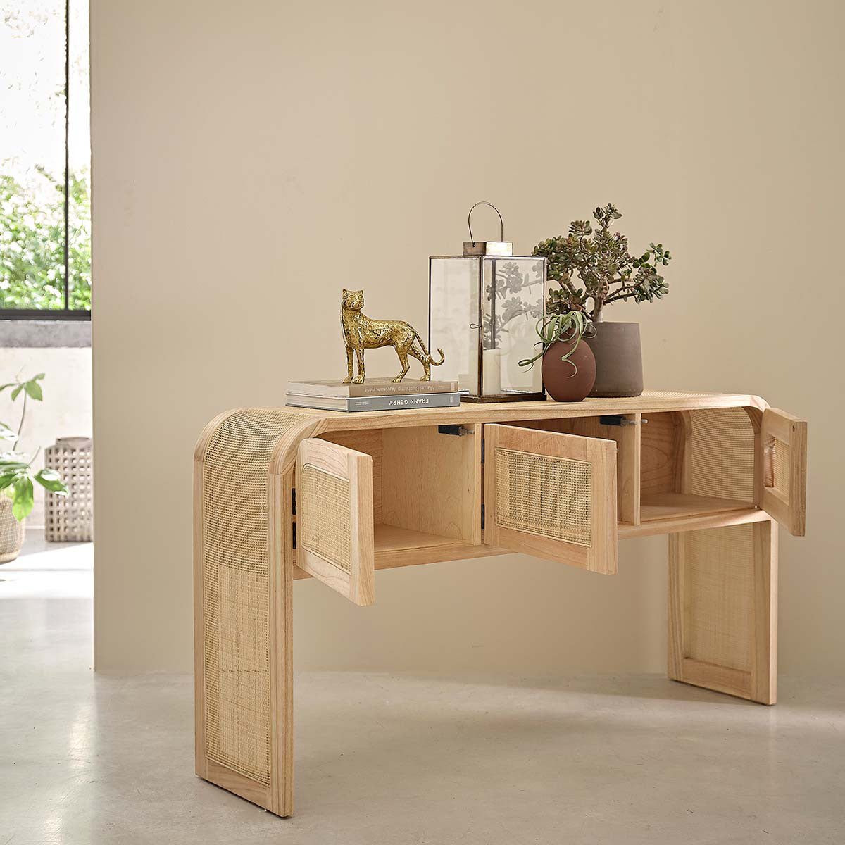 Console en bois massif et cannage 140 cm MAËL naturel, BERAH GETAH