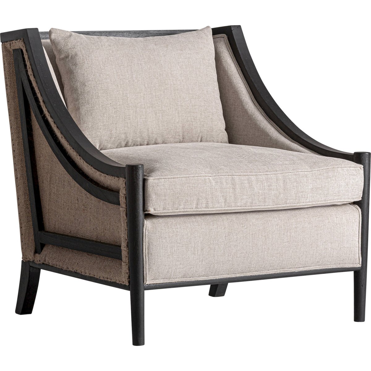Fauteuil classique en lin et bois de mindi beige et noir, RECOLLECTION