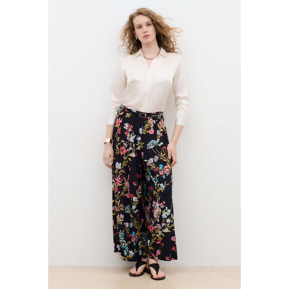 Pantalon large ceinturé PANTALON PINCEAU PRINT noir, CAROLL
