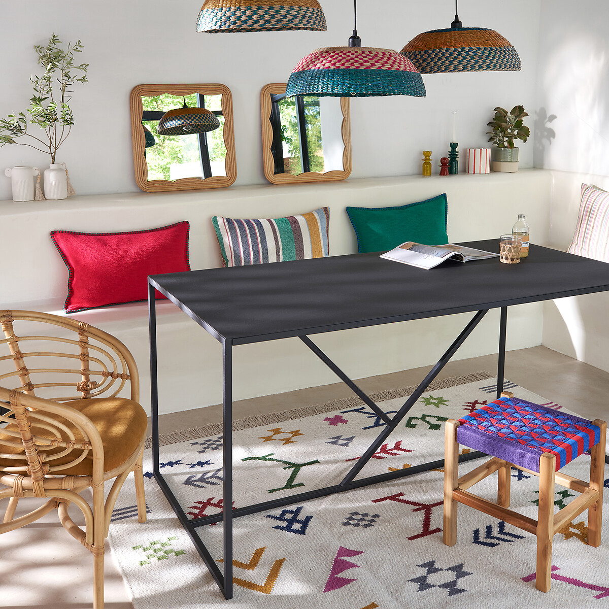 Table à manger, rectangulaire, en métal fer, 6 couverts, ABBY noir, LA REDOUTE INTERIEURS