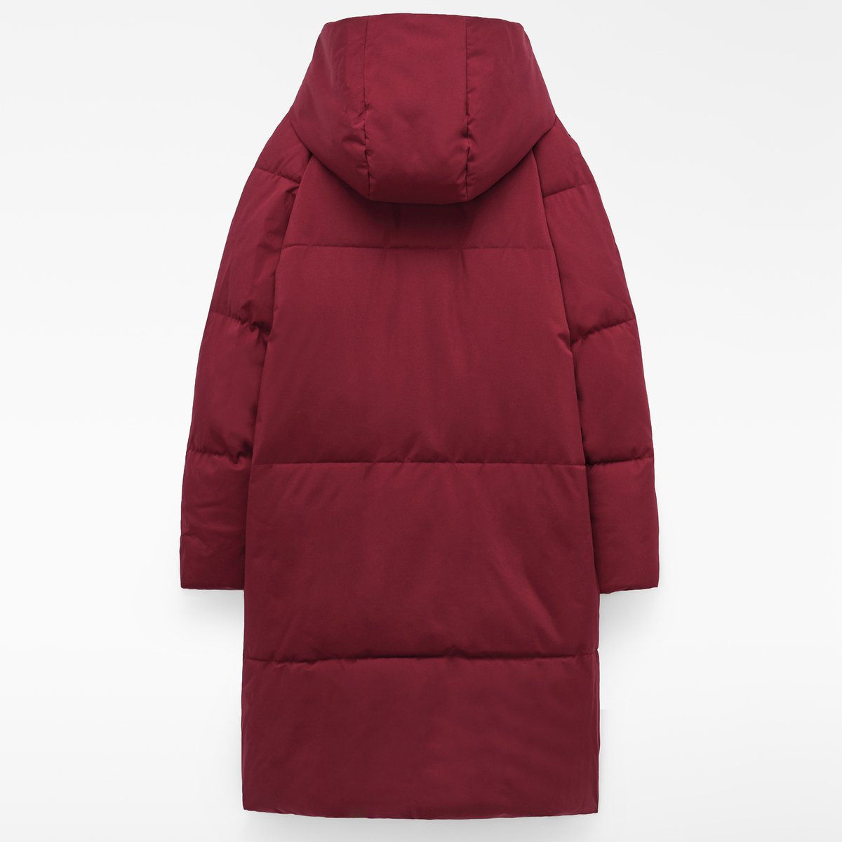 Manteau long matelassé à capuche rouge foncé, ADOLFO DOMINGUEZ