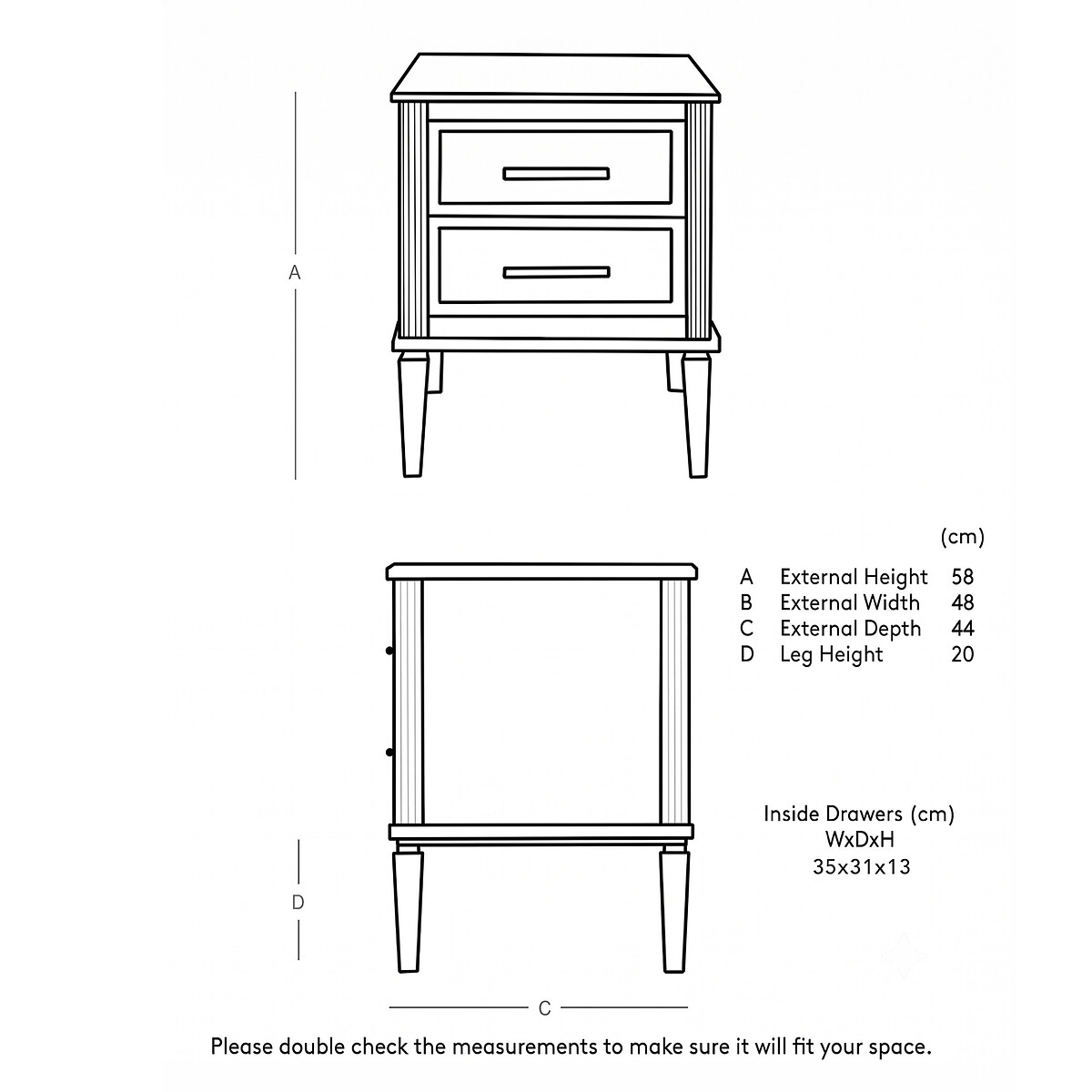 Claudine Mango Wood 2 Drawer Bedside Table black, SWOON