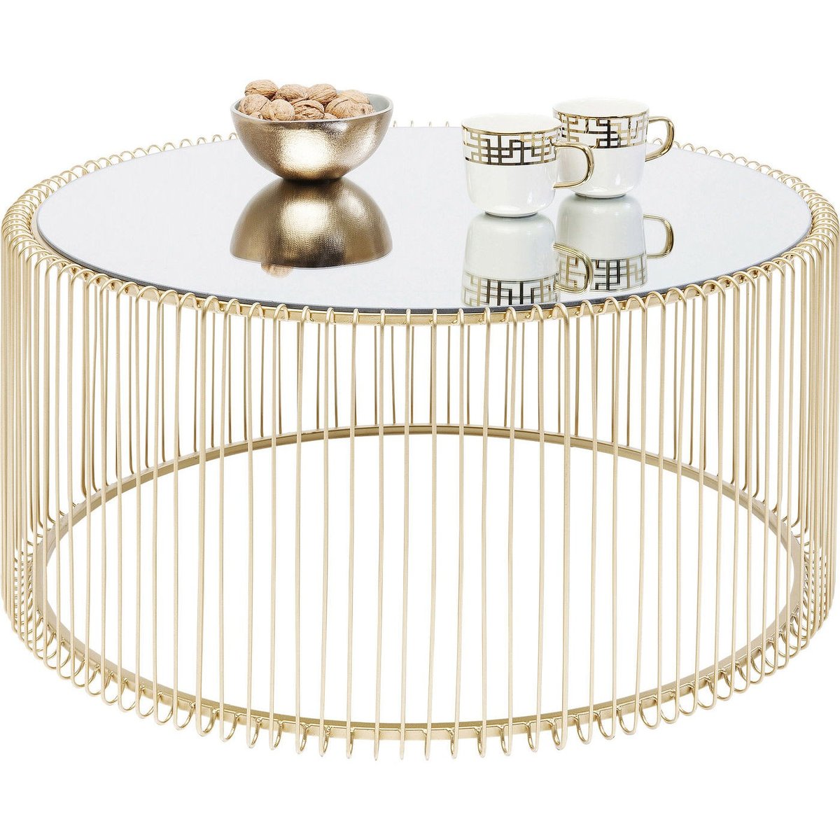 Table basse ronde en verre et acier, WIRE or, KARE DESIGN