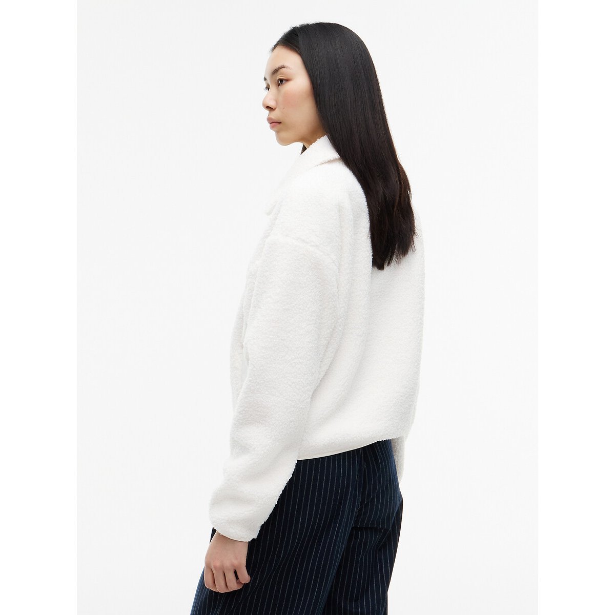 Gilet zippé manches longues en sherpa ecru, TOMMY JEANS