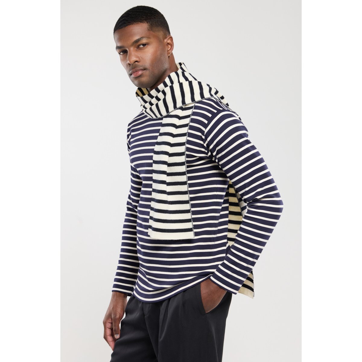 Echarpe unie en laine GUIDEL nature/navire, ARMOR-LUX