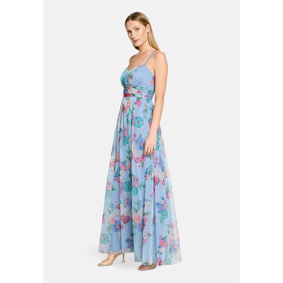 Robe de soirée à imprimé à fleurs blue/rosé, VERA MONT