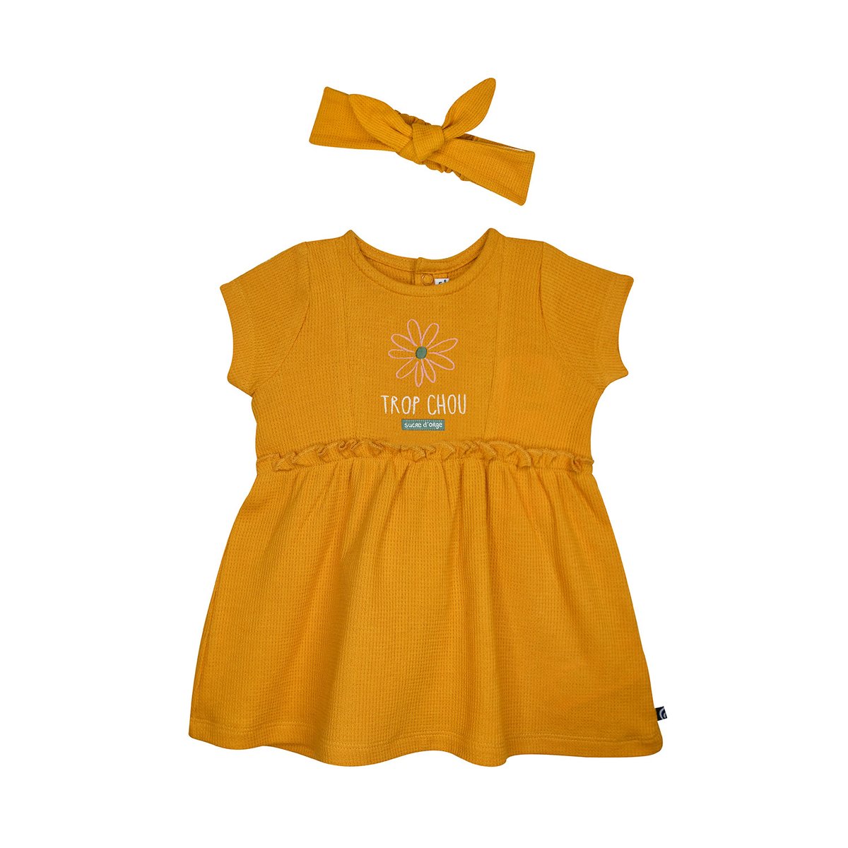 Robe bandeau nessa maille fantaisie manches courtes jaune, SUCRE D'ORGE