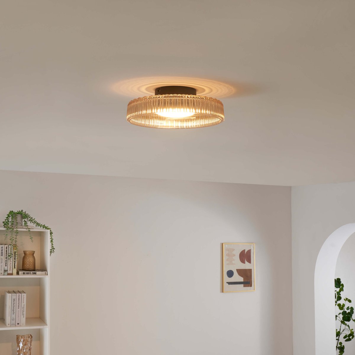 Plafonnier LED en verre ambré strié - DAMIAN noir et ambré, KOSILUM