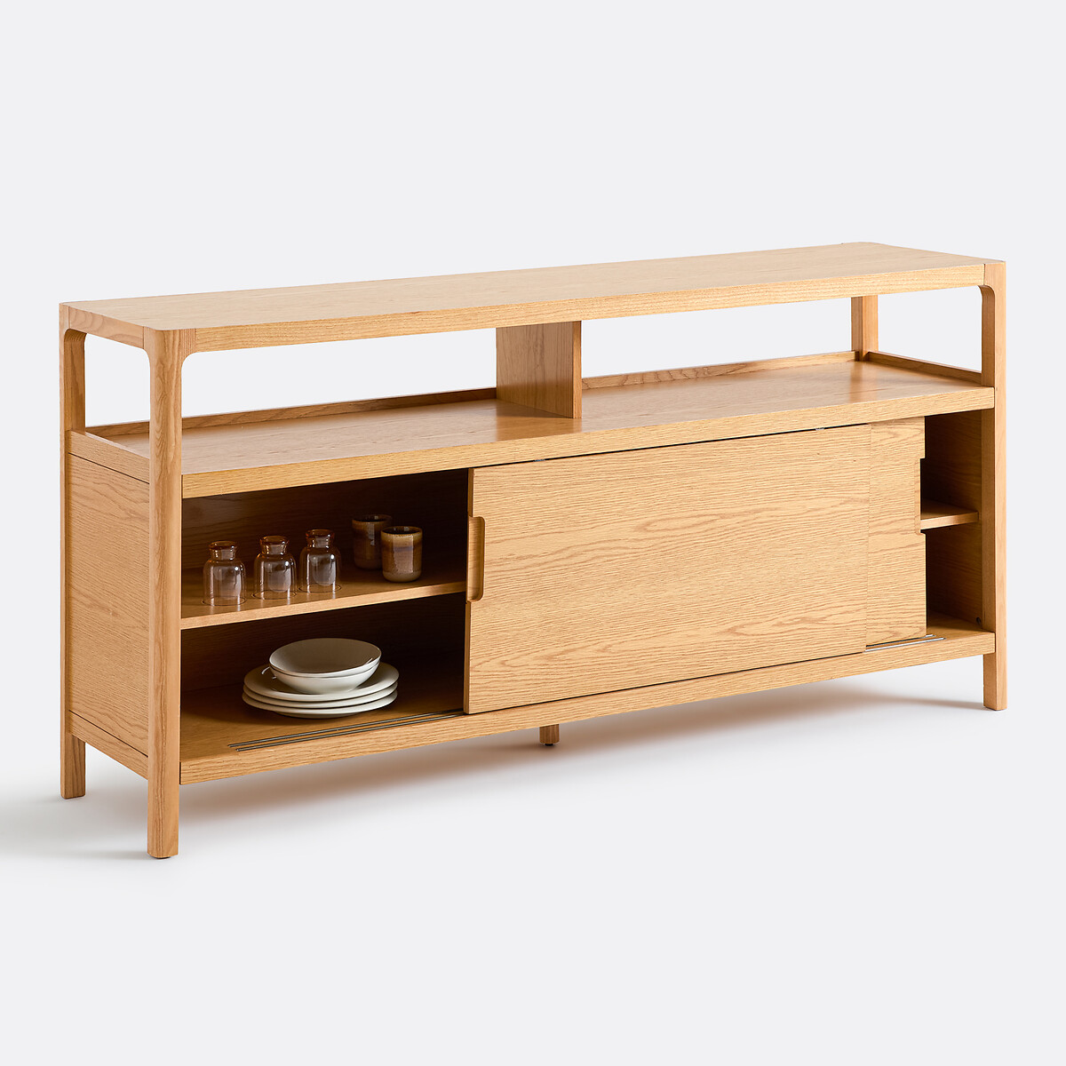 Buffet bas en frêne massif et plaqué chêne, 2 portes, 1 niche, TRESS coloris chêne, LA REDOUTE INTERIEURS