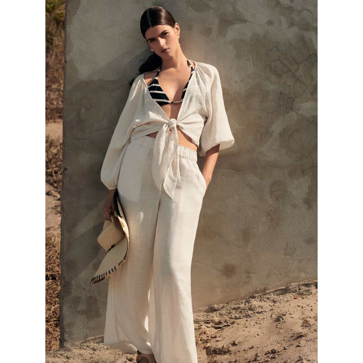 Pantalon large haut de gamme en naturel, NEXT