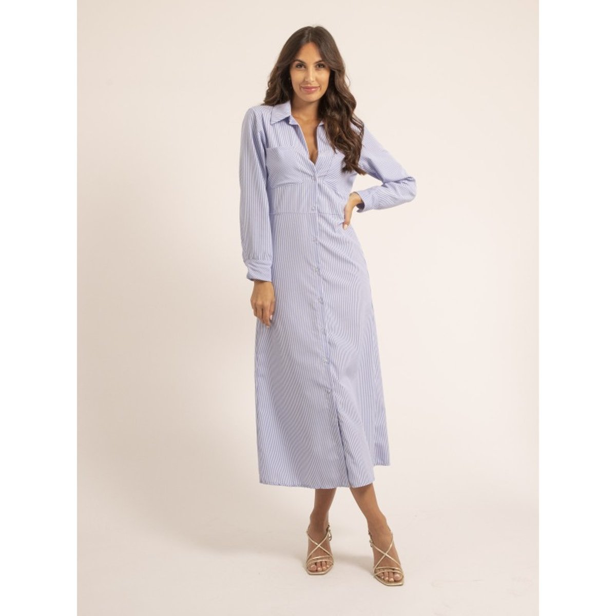 Robe Chemise Longue Rayée Irna bleu, DONA LISA